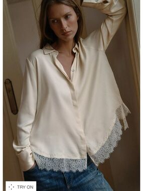 Zara Satin Shirt with Lace Hem
